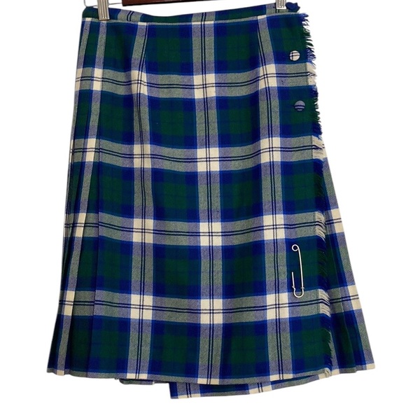 Vintage Kilt Womens Small Blue White Green Tartan Plaid Pleated Short Skirt - Picture 1 of 11